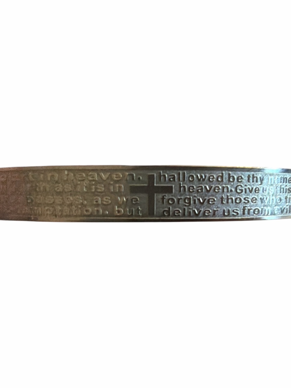 Stainless Steel Lords Prayer Cross Bangle Bracelet 6.75" 7.5mm